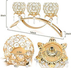 Set of 3 Gold Crystal Tea Light Candlestick Holders Flower Shape with Crystal Pendant Bowl Votive Metal Candle Holder for Table Centerpieces Wedding Home Decor (Gold, 3 arm) - Image 3