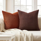 Topfinel Beige Brown Gradient Farmhouse Pillow Case 24x24 Decorative Pillow Covers Set of 4 Rustic Modern Soft Corduroy Striped Cushion Covers for Sofa Couch Living Room Bedroom - Image 2