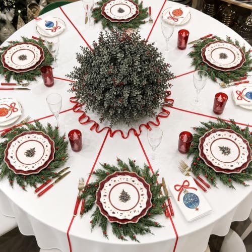 6 Pcs 20 Inch Christmas Wreath Placemats Greenery Place Mats with Berries - Image 5