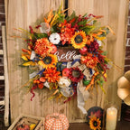 Fall Wreaths for Front Door 24 Inch Autumn Harvest Sunflower Apple Wreath - Image 3