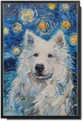 Metal Sign Vintage Tin Sign Samoyed Starry Night Samoyed Frosty Samoyed in Night for Home Winter Retreat and Seasonal Celebrations Rustproof Aluminum 8×12 Inches with Metal Frame by YmyooForTinSign