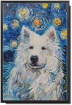 Metal Sign Vintage Tin Sign Samoyed Starry Night Samoyed Frosty Samoyed in Night for Home Winter Retreat and Seasonal Celebrations Rustproof Aluminum 8×12 Inches with Metal Frame by YmyooForTinSign