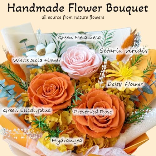Preserved Flowers Bouquet, Orange Roses Forever Flowers for Delivery - Image 4