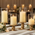 NITIME 4Pcs Hurricane Candle Holder for Pillar Candles, Gold Candle Holders with Clear Glass Sleeve for Table Centerpieces,Pillar Candle Holders for Home Decor, Wedding, Holiday and Party Decor by NITIME