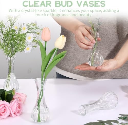 Glass Bud Vases Bulk Set of 20, Small Glass Vases for Flowers Mini Clear Bud Vases for Centerpieces Rotational Striped Vintage Vases for Wedding Home Table Decorations - Image 5