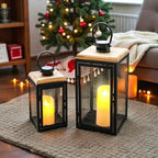 TRIROCKS Set of 2 Decorative Candle Lantern 16'' & 11'' High Metal Candle Holder Hanging Lantern Perfect for Home Decor Patio Living Room Parties Events Tabletop Indoors Outdoors (Black) - Image 6