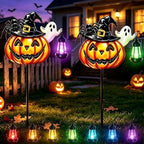 2 Pcs Solar Halloween Pumpkin Outdoor Lights Jack O Halloween Garden Stakes by MRHEPHAESTUS