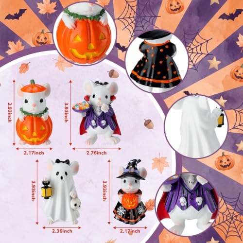 Thyle 4 Pcs Halloween Mouse Figurines Decorations Cute Spooky Table Decor - Image 2
