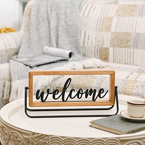 NIKKY HOME Wooden Welcome Sign, Rustic Table Signs Freestanding Word Sign - Image 3