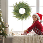 20” Green Faux Norfolk Pine Christmas Winter Wreath – Mixed with Real Touch Fake Cypress, Cedar & Spruce, Xmas Wreaths for Front Door Porch Mantel & Fireplace - Image 4
