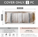 BlissBlush 14x36 Lumbar Pillow Cover for Bed, Rectangular Long Decorative Throw Pillowcase, Boho Accent Cushion with Gray Tufted Pattern and Tassels, Cream Neutral (Cover Only) - Image 4