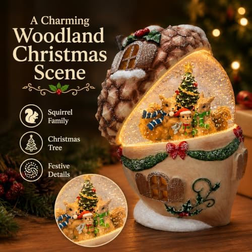 Christmas Snow Globe, Water Globe Acorn Squirrel Harvest Decor Lantern - Image 2