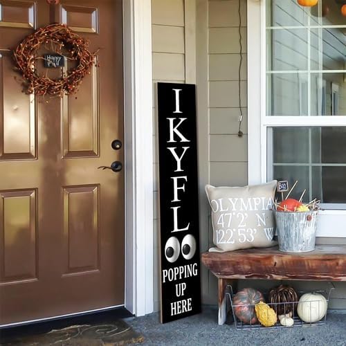 Black IKYFL Popping Up Here Welcome Porch Sign 8x48inch Funny Porch Leaner, Rustic Welcome Decoration for Front Door Yard Deck Patio Farmhouse Outdoor Vertical - Image 3
