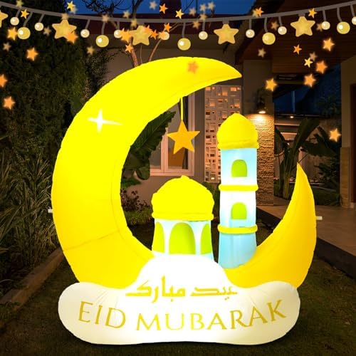 RoundFunny Ramadan Inflatable Outdoor Decorations Muslim Yard Decor with LED Lights Eid Mubarak Inflatables Islamic Blow Moon Castle for Celebrate Fasting Introspection Prayer - Image 6