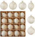 16Pcs Vintage Rustic Christmas Ball Ornaments - Large Shatterproof Neutral Christmas Ornaments Set Farmhouse Christmas Decor for Xmas Tree Home Party Holiday (Gold) by Unknown