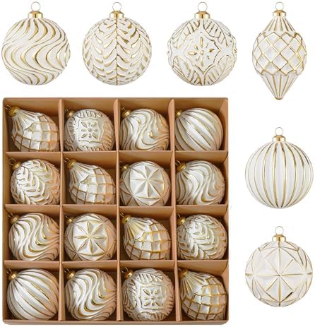 16Pcs Vintage Rustic Christmas Ball Ornaments - Large Shatterproof Neutral Christmas Ornaments Set Farmhouse Christmas Decor for Xmas Tree Home Party Holiday (Gold) by Unknown
