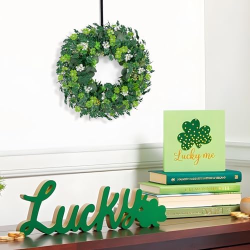 St Patricks Day Artificial Eucalyptus Wreath Saint Patrick Decorations for Front Door - St Paddys Shamrock Decor for Irish March Home Wall Porch Party Supplies - Image 3
