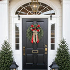 24 Inch Norfolk Pine Wreath with Large Merry Christmas Bow – Real Touch Norfolk Pine Winter Holiday Green Wreath for Front Door, Weatherproof Outdoor Porch Decoration, Includes Storage Bag - Image 2