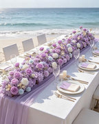 72inch Aisle Flower Garland with Chiffon Sheer Drape, Artificial Flowers Purple & White Rose with Hydrangea, Floral Runner for Wedding Arch, Backdrop, Reception Table Decor, Ceremony Pathway - Image 4