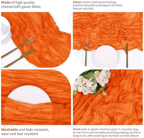 28 Pack Orange Cheesecloth Table Runner 17x108 Inch Semi Sheer Boho Gauze Cheese Cloth Fabric Table Runners, for Wedding Party Baby Shower Birthday Home Decor Garden Farmhouse - Image 4