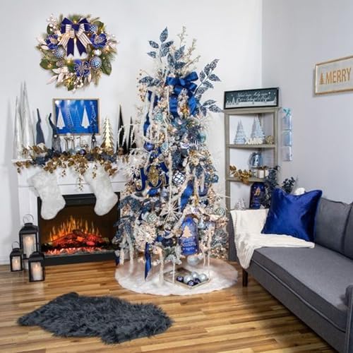 Pre-Lit Christmas Wreath for Front Door with Timer 20 Lights,Lighted Christmas Wreath Silver Blue Xmas Ball for Fireplace Window Outdoor Table Centerpiece Holiday Decoration,Magnolia Winter wreath-20 - Image 4
