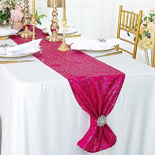 Hot Pink Sequin Table Runner 12 Pack, 12''x72 Glitter Table Runner - Image 2