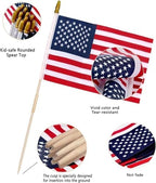 Pack of 100 American Flags with wood Stick, 12x18 Inch American Flags for outside, US Flags/American Hand Held Stick Flags with Kid-Safe Spear Top, Perfect for Patriotic Decorations, Parades, Veteran Party,4th of July decorations - Image 2