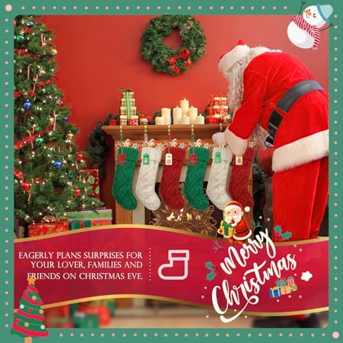 Christmas Stockings with Name Tags, Green Burgundy White, 6 Pcs - Image 5
