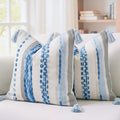 PANOD Chenille Farmhouse Throw Pillow Covers 18 x 18 Blue, Neutral Boucle Couch Pillow Cover, Striped Decorative Boho Coushion Cover Pillow Case for Couch Bed Sofa Bedroom,Modern Accent,Set of 2 by PANOD