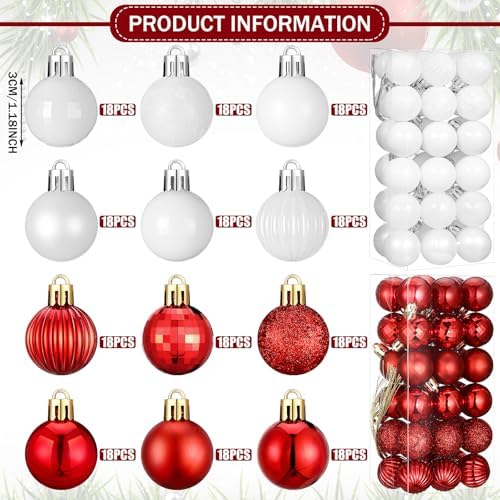 Shappy 216 Pcs Mini Christmas Ball Ornament 1.18 Inch,Red, White - Image 2