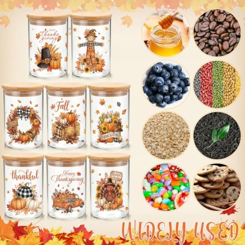 Potchen 8 Pcs 19oz Fall Glass Cookie Jars, Pumpkin Truck Leaves - Image 4