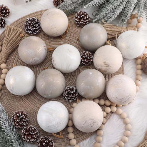 Yunlly 12 Pcs Neutral Christmas Ornament, Ivory Taupe Beige, 4'' - Image 6