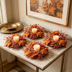 6 PCS Mini Fall Wreaths for Kitchen Cabinet 9 Inch Fall Maple Leaf Wreath for Front Door Small Autumn Hanging Wreath Thanksgiving Candle Ring for Farmhouse Home Porch Wall Window Table Decoration - Image 5