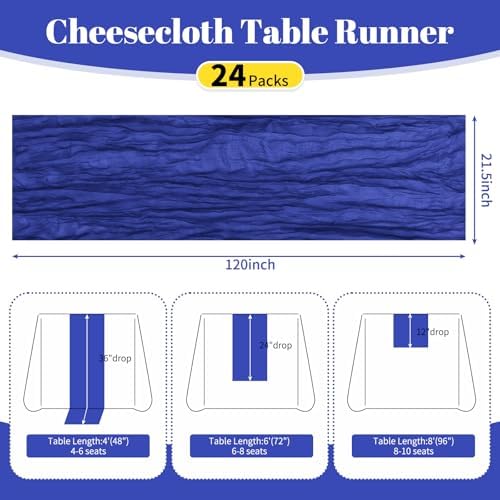 24 Pack Royal Blue 10Ft Cheesecloth Table Runner - Image 2