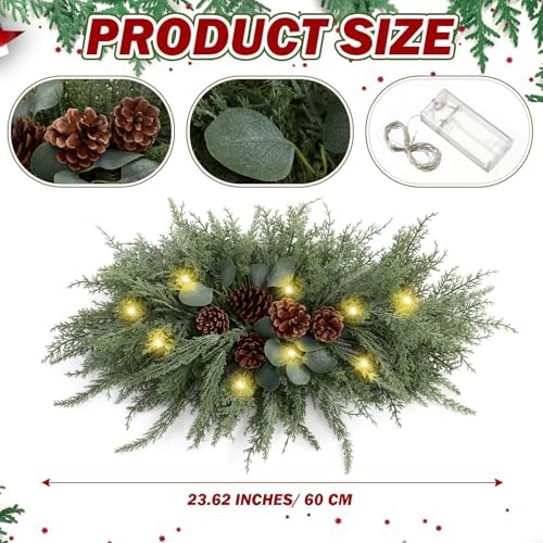 Yalikop 1 Pcs 24.5 Inch Christmas Swags with Light, Pine Cone - Image 2