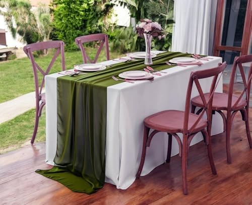MDS Pack of 20 | Olive Green | 10ft Chiffon Table Runner 29x120 Inches Long Romantic Rustic Sheer Gauze Runner for Wedding Bridal Shower Birthday Banquets Engagement Spring Easter Boho Decorations - Image 6