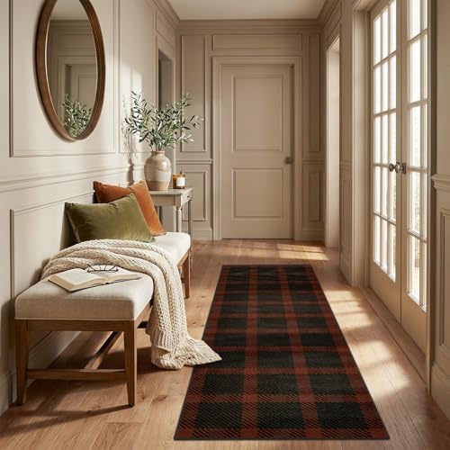 JTJ Easy Jute 2x6 Outdoor Runner Rug, Black & Red Buffalo Plaid, Washable - Image 3