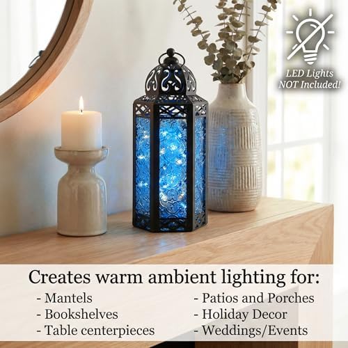 Vela Lanterns Decorative Indoor Moroccan Candle Holder, Blue, M, 2-Pack - Image 3