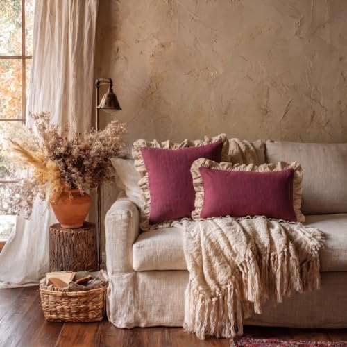 patdrea Vintage Red Linen Throw Pillow Covers,Set of 2,18"x18"-Kubum - Image 7