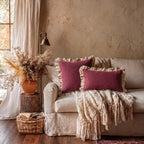 patdrea Vintage Red Linen Throw Pillow Covers,Set of 2,12"x20"-Kubum - Image 3