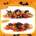 Fall Harvest Centerpiece with 3 Candle Holders, Maple & Pumpkin - Image 4