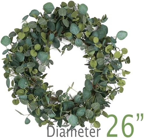 HomeKaren Eucalyptus Wreaths for Front Door 26", Handmade Green Leaves Wreath for Summer, Spring and All Seasons, Greenery Floral Wreath for Wall and Outside - Image 2