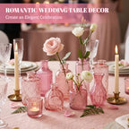 15 Pcs Pink Glass Bud Vases Bulk, Vintage Small Flower Vase Set - Image 4
