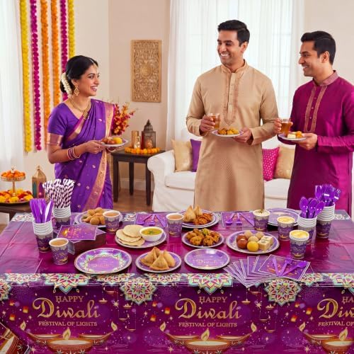 Ceenna 452pcs Diwali Party Supplies Serve 50, Paper Plates Napkins Cups Set - Image 6