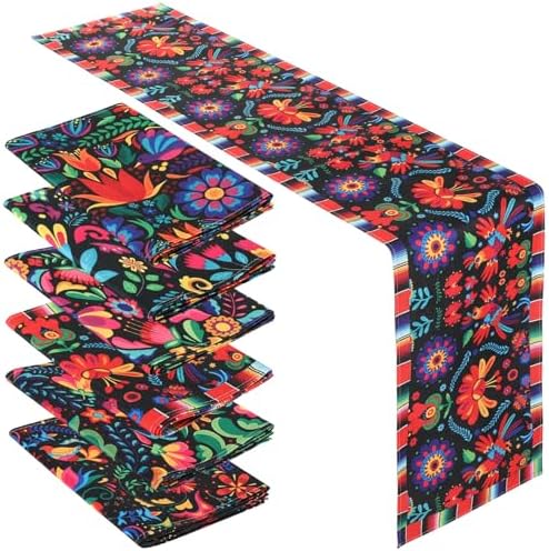 Breling 6 Pack Mexican Fiesta Table Runner 72x13 Inch, Black Base by Breling
