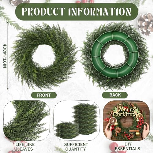 Zeyune 8 Pcs 14" Christmas DIY Green Wreath Artificial Wreath Elegant Style - Image 2