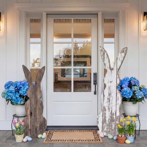 Weysat 2 Pcs 23.6/31.5" H Easter Bunny Welcome Porch Sign Wooden Bunny Standings Porch Decor Large Easter Outdoor Sign Farmhouse Rabbit for Yard Front Door Indoor Outdoor Kitchen Garden - Image 6