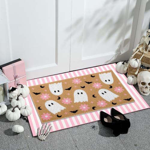 Tinideya 2 Pcs Halloween Pink Ghost Layered Doormat Set - Image 5