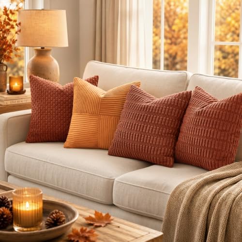MIULEE Fall Euro Decorative Throw Pillow Covers 26x26 Dark Rust Pack of 2 - Image 3