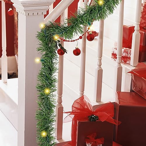Biswing 50FT Pre-lit Christmas Green Garland, Lighted Artificial Pine Garlands with 100 Count Clear Incandescent Mini Lights, Light Up for Indoor Outdoor Gate Home Winter Holiday New Year Decorations - Image 4
